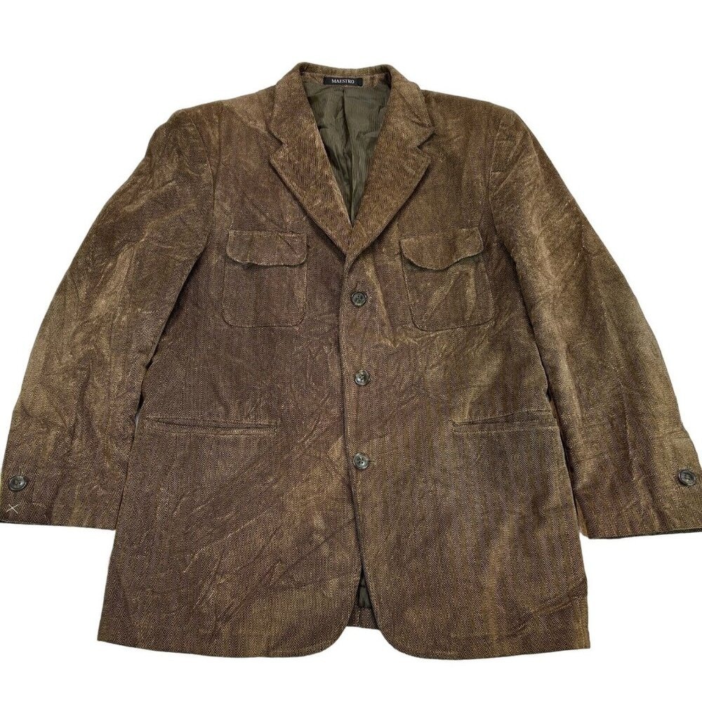 Maestro Men's Brown‎ Chevron Blazer Size 40R Textured Corduroy Sport Coat Jacket